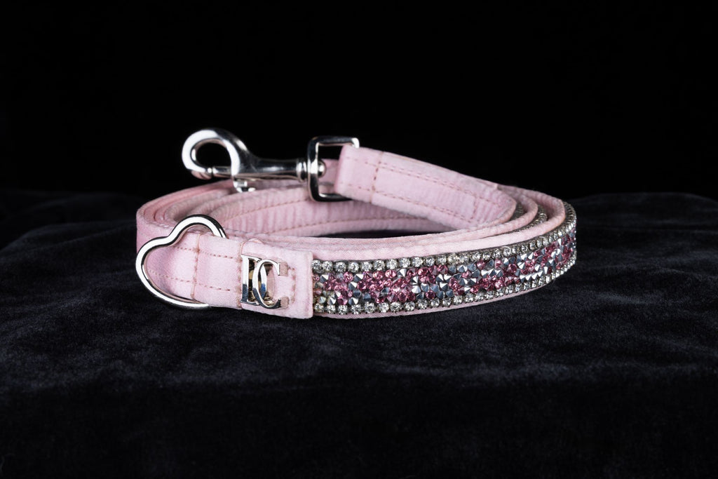 Luxus-Katzenleine „Rosé Glamour“ – pink mit Kristallakzenten