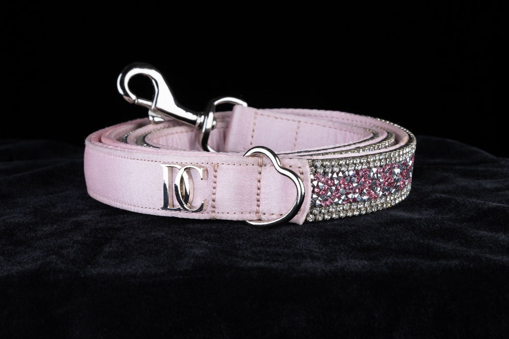 Luxus-Katzenleine „Rosé Glamour“ – pink mit Kristallakzenten