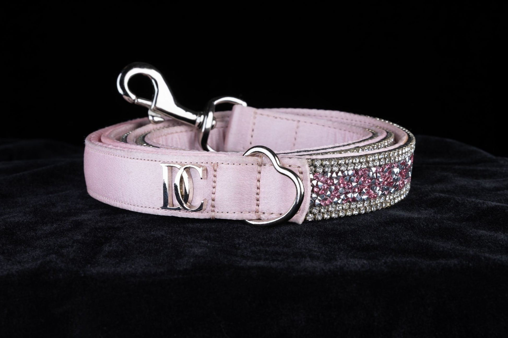 Luxus-Katzenleine „Rosé Glamour“ – pink mit Kristallakzenten