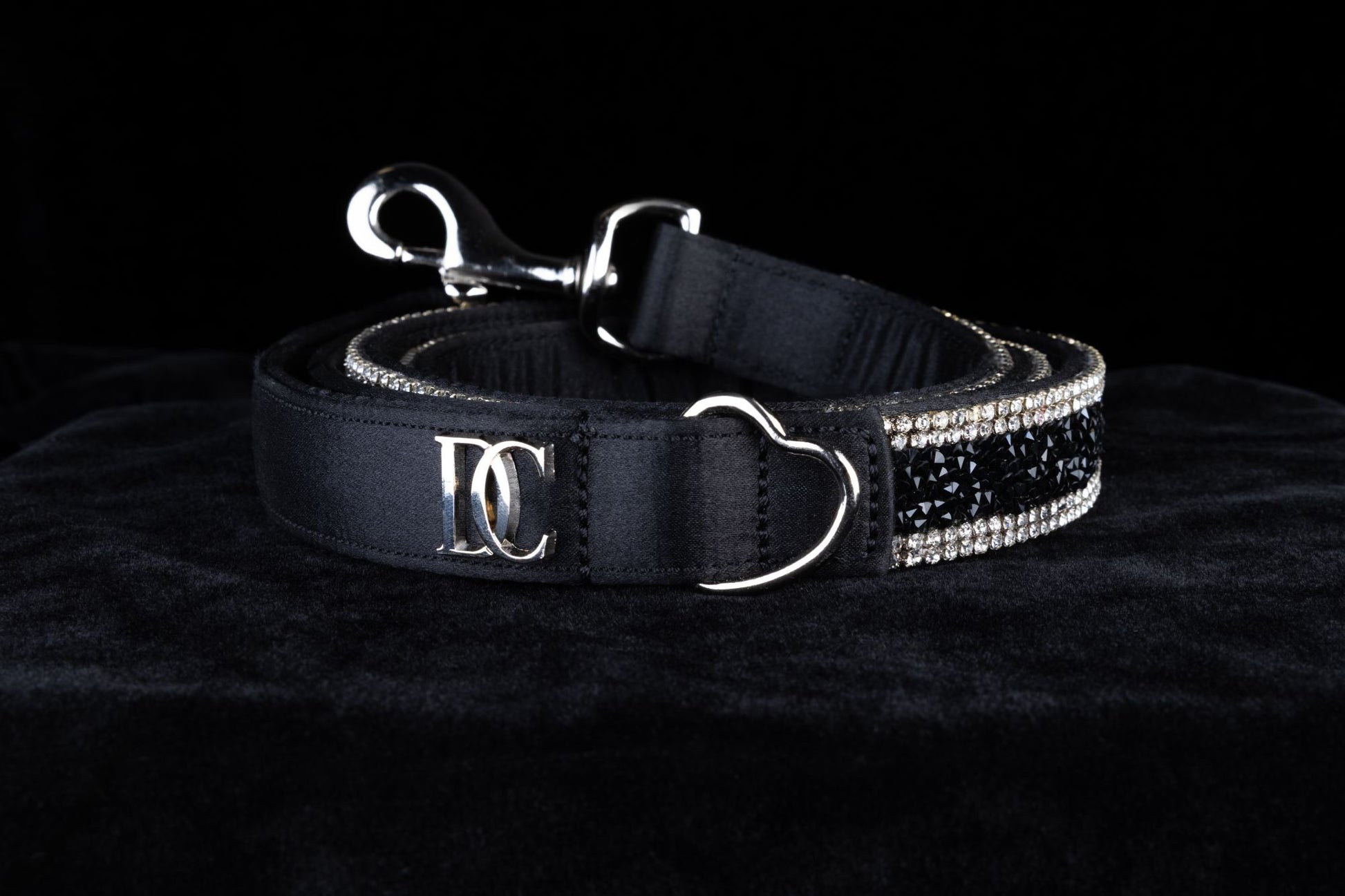 Luxus-Katzenleine „Black Elegance“ – schwarz mit Kristallen